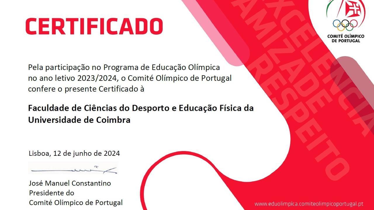 FCDEFUC certifica-se pela Excelência, Amizade e Respeito no Programa de Educação Olímpica 